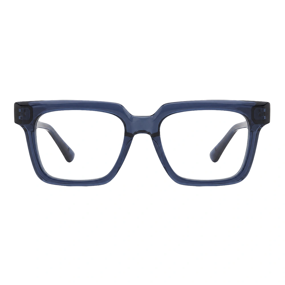 Navy blue rectangular acetate optical frame, front view