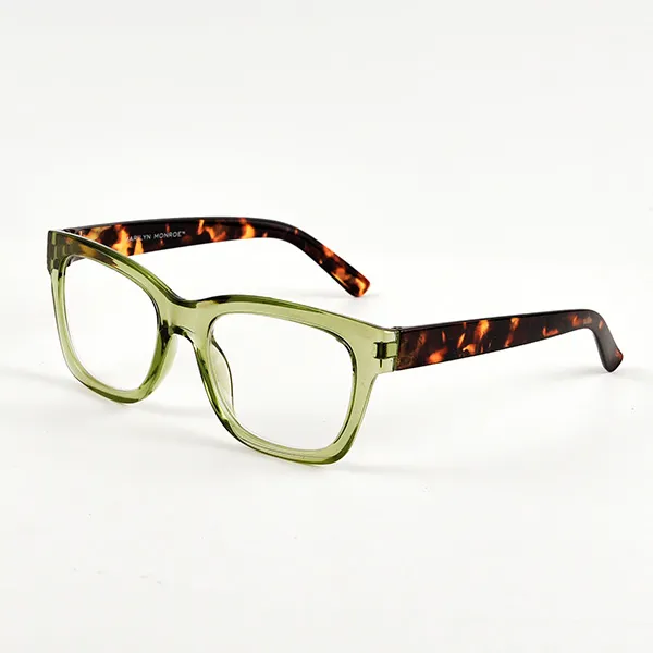 Transparent olive green square frame with tortoise shell temples