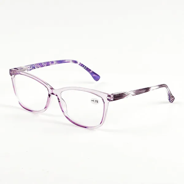 Lightweight purple transparent frame with floral patterned temples