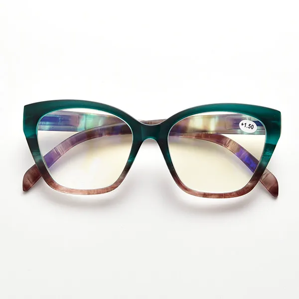 Front view of transparent olive green frame with tortoise shell temples