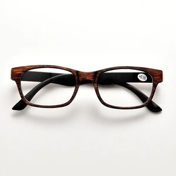 Rectangle reading glasses with wood grain texture finish