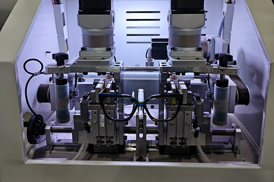 automated machine adjust temple bending of acetate glasses frames.