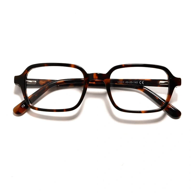 Front view of rectangular tortoiseshell acetate eyeglass frames.