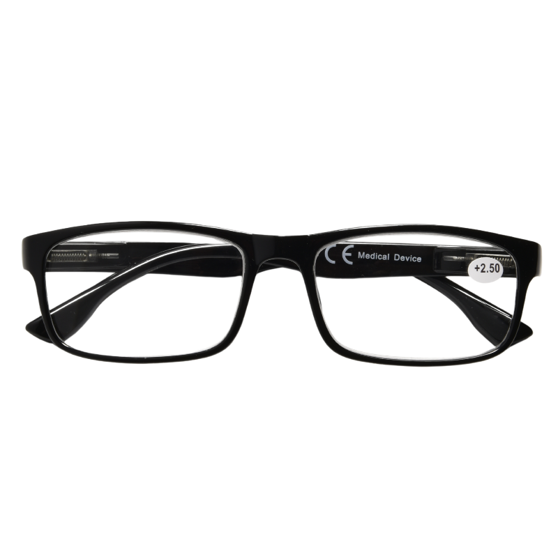 A classic square reading glasses in black color