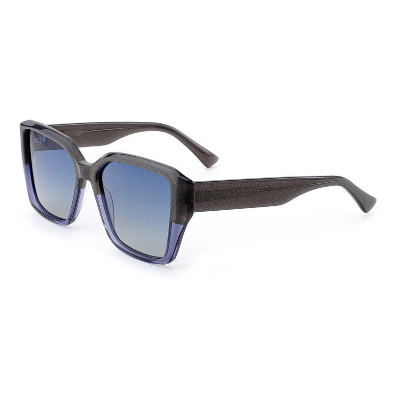 Two-tone blue and grey oversized square sunglasses in premium laminated acetate, direct from a China factory.