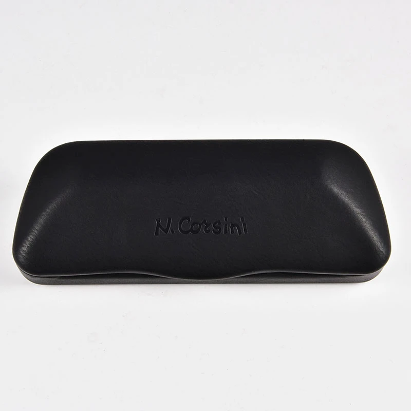 A geometric hard-shell glasses case being folded perfect for travel and portability.