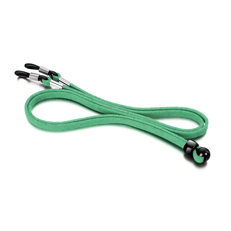 Green soft neoprene eyeglass straps for sports with metal spring clips for secure fit during outdoor activities wholesale.