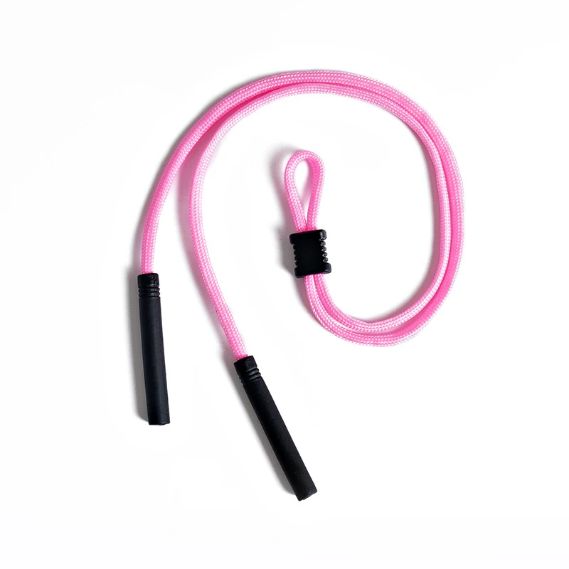 Pink adjustable eyeglasses holder strap with braided cord and anti-slip silicone tips for men and women.