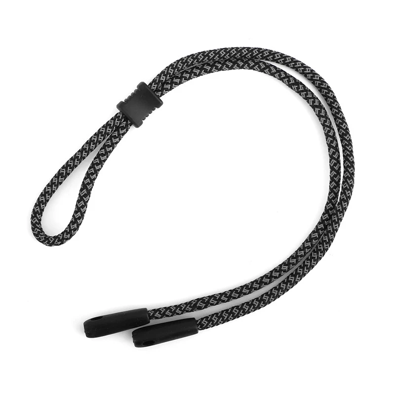 Classic black eyewear retainer strap with adjustable slider and anti-slip silicone ends for safety glasses wholesale.