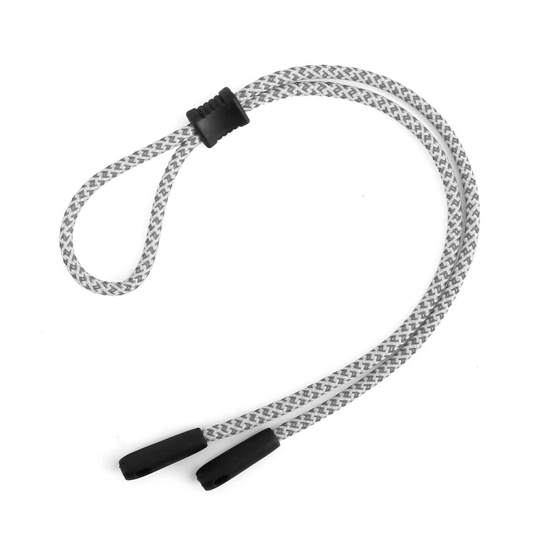 Grey and white eyewear retainer strap featuring durable braided cord design for sports and outdoor activities bulk orders.