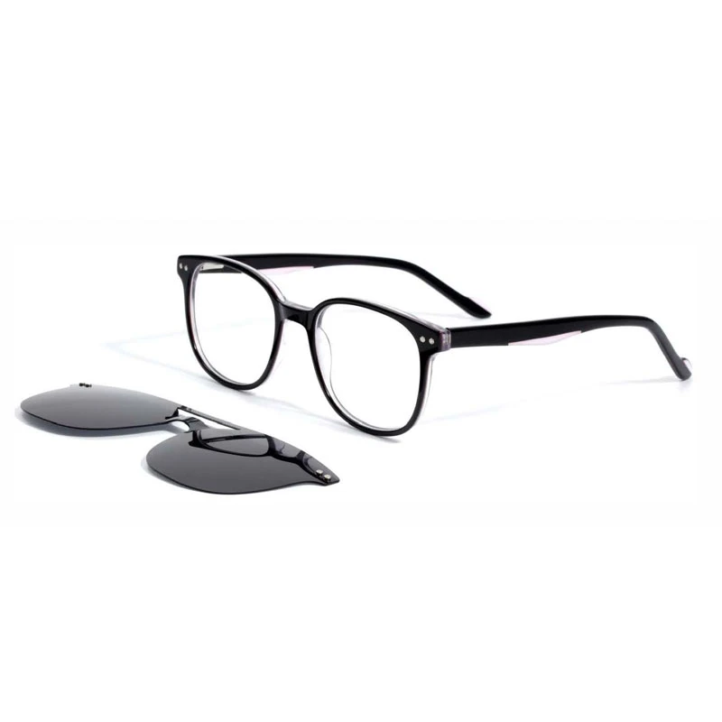 glasses frames with clip on sunglasses acetate frames with laminated temples.