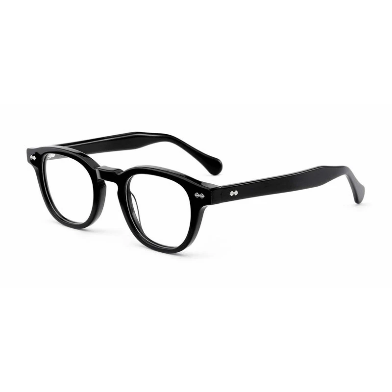 Classic black acetate eyewear frames with keyhole bridge.