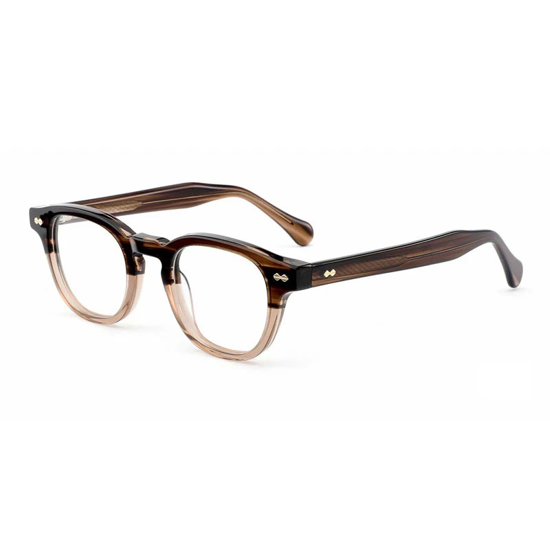 Brown gradient acetate eyewear frames with keyhole nose bridge design.