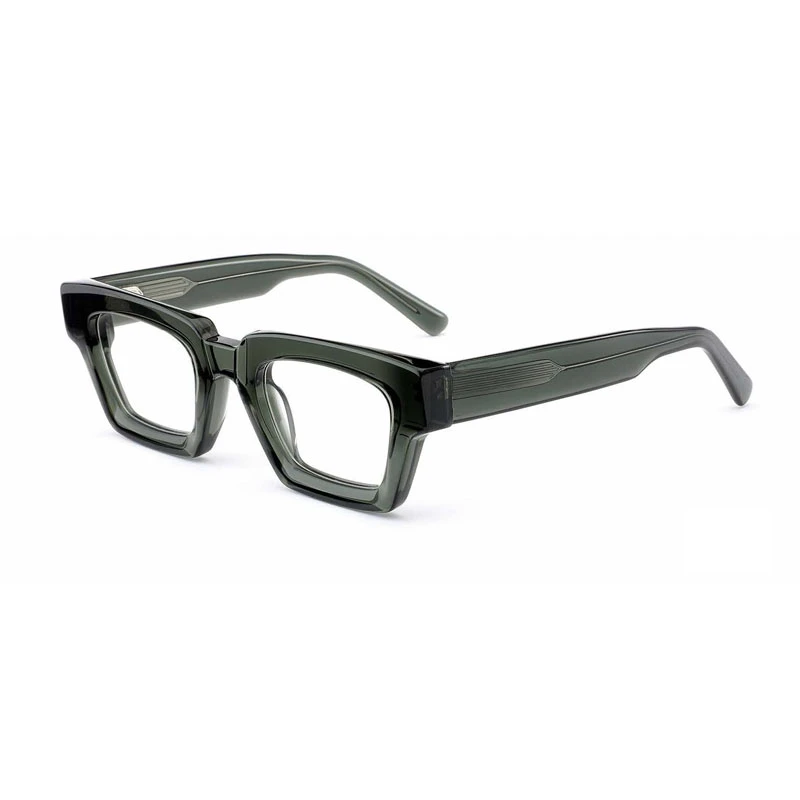Vintage style acetate spectacle frames in olive green transparent.