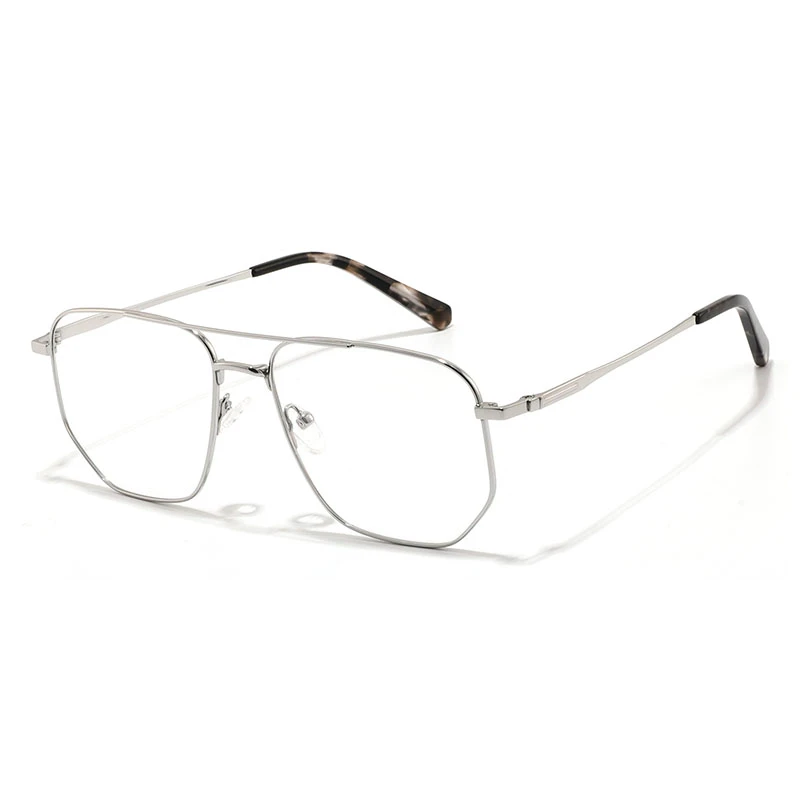 Classic aviator eyeglass frames in silver with iconic double bridge.
