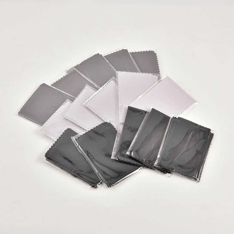 A collection of individual package microfiber cleaning cloth for glasses.