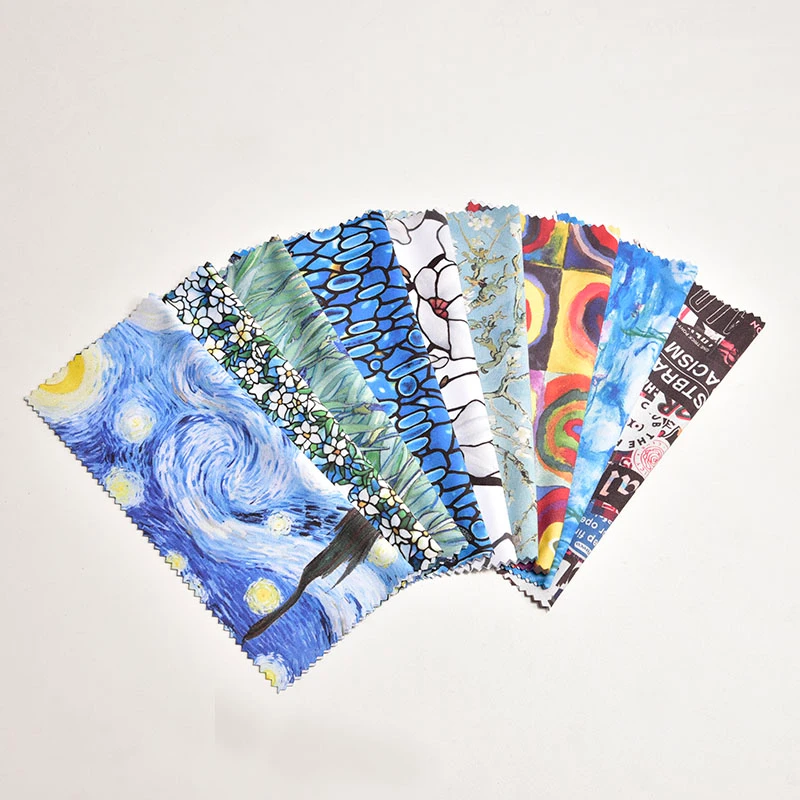 collection of van gogh microfiber cloth for cleaning glass.