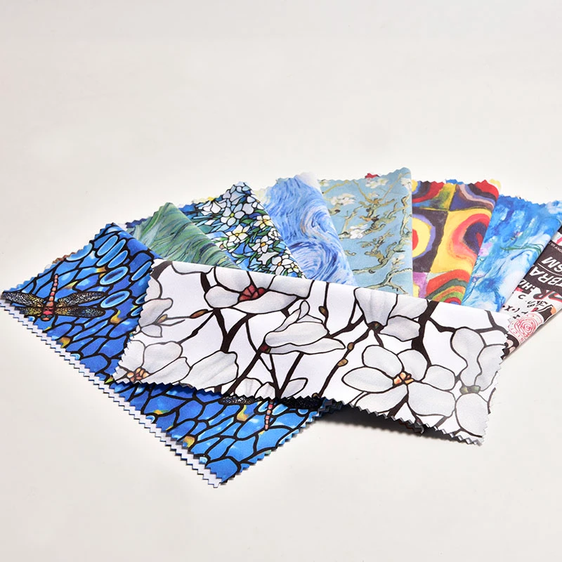 A close-up of the van gogh microfiber cloth for eyeglass cleaning.