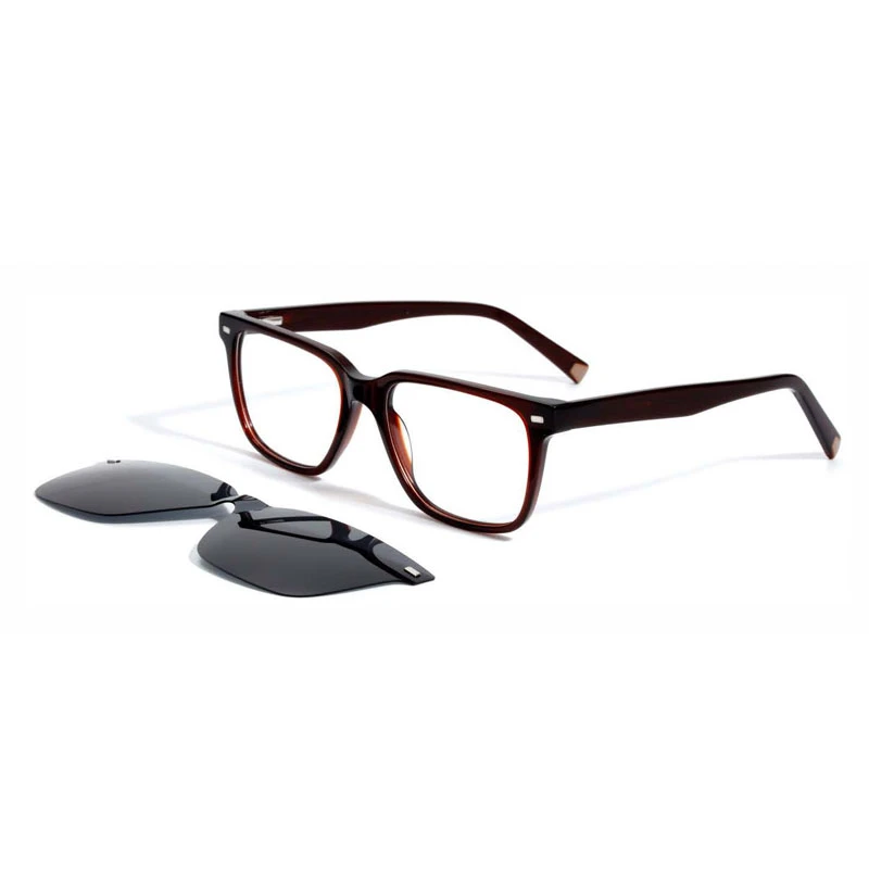 Magnetic glass frames brown tortoise pattern with clip-on polarized lens.