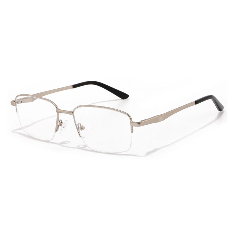 Classic mens metal frame glasses silver half-rim style.