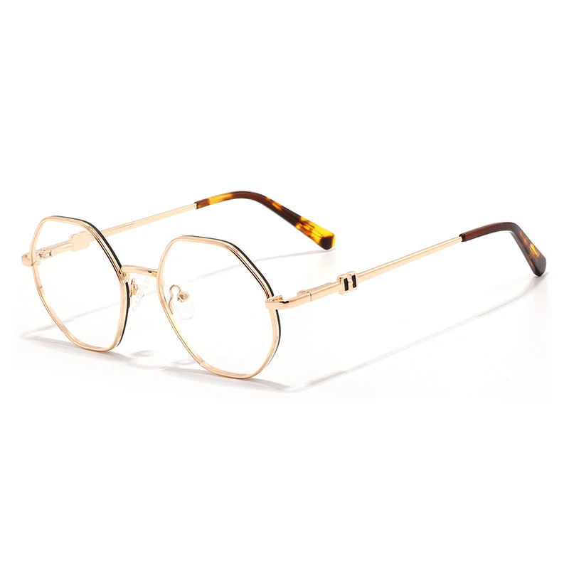 a metal frame prescription glasses in gold with round geometric frame.