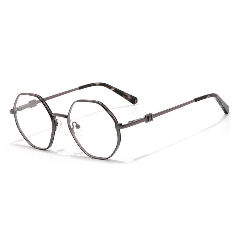 a metal frame prescription glasses in gunmetal grey with round shape frame.