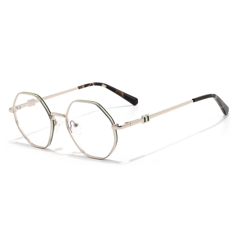 a vintage style metal frame prescription glasses in silver with round lenses and tortoiseshell temple.