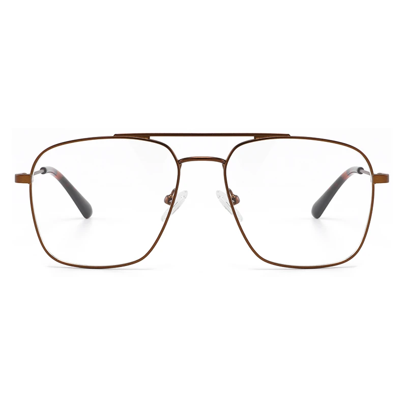 Front view of a classic brown metal pilot glasses frame.