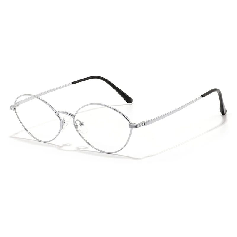 side view of classic round metal optical frames with details temples.