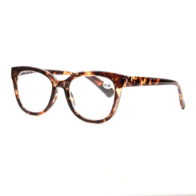Women's designer reading glasses in classic tortoise brown full-rim cat-eye frame, side view, bulk wholesale available