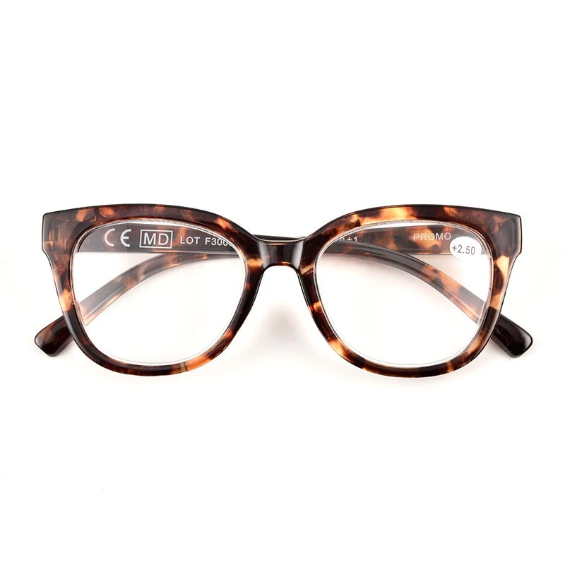 Designer reading glasses for women — tortoise brown cat-eye frame front view, CE certified, wholesale OEM manufacturer