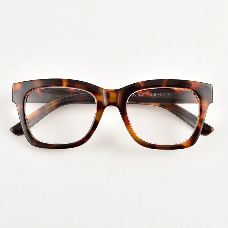 Oversized square reading glasses for women classic tortoise full-rim frame, front view.
